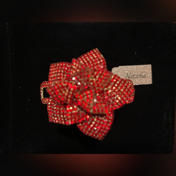 Natasha Red Rose Crystal rhinestones bracelet NEW Cuff Bracelet Valentines tags - Picture 1 of 8